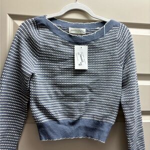 Pants Store Blue and White Crew Neck Cropped Sweater